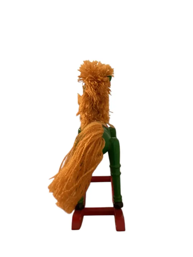 Vintage Green Wooden Rocking Horse Yellow Mane And Tail  Christmas Decor 7x7