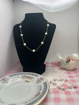 JTV White Cultured Freshwater Pearl 3-Pc Set 925 Sterling Silver Gold Plated Necklace, Earrings, Bracelet