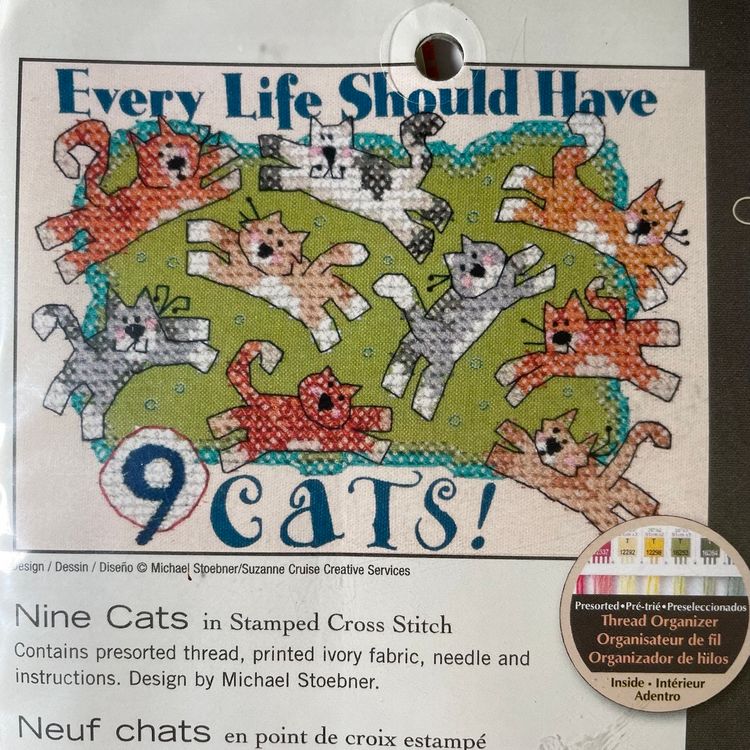 NEW Dimensions Every Life Should Have 9 Cats Stamped Cross Stitch Kit 70-65129