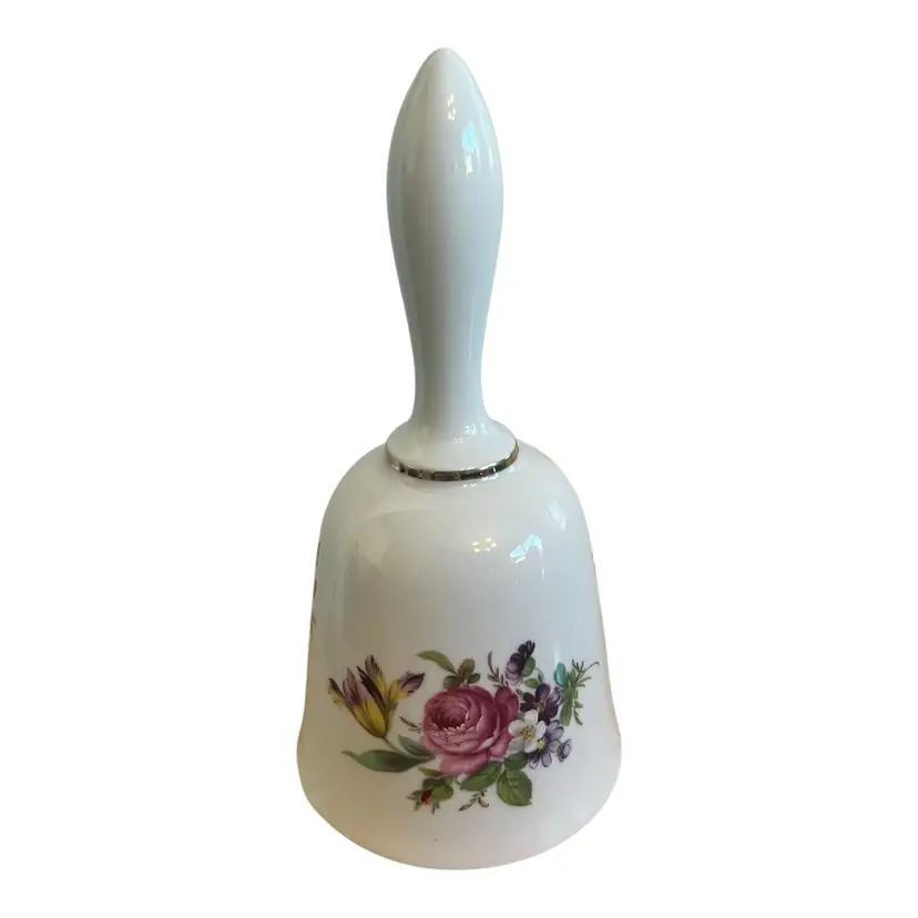 Vintage Bareuther Waldsassen Bavaria Germany Porcelain Dinner Bell Floral 7”