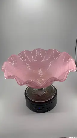 Decorative Pink Art Glass Console Bowl, Swirl Pattern, Gold Splatter, Hand Blown