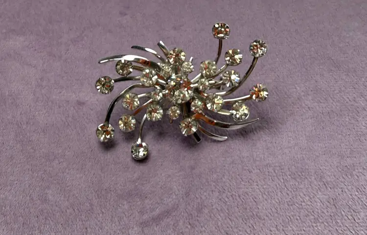 Vintage Emmons Fiery Ice Brooch Pin Prong Set Rhinestones MCM Starburst Atomic