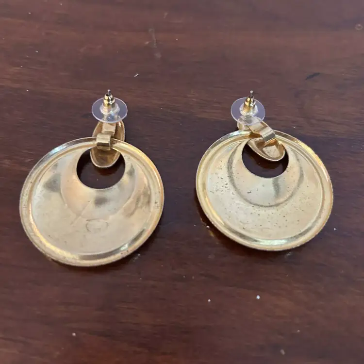 Vintage 80's LARGE Round Dangle Door Knocker Enamel Earrings