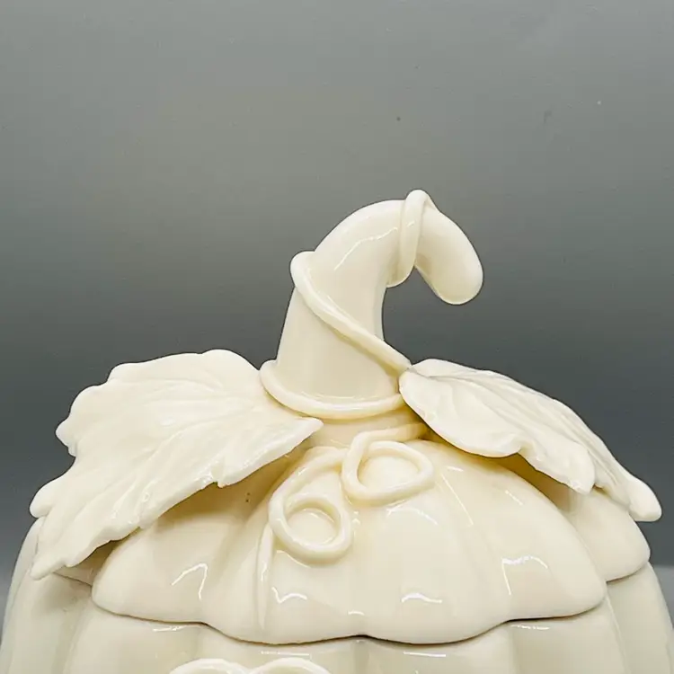 Nantucket Home White Lidded Porcelain Pumpkin Candy Trinket Jar