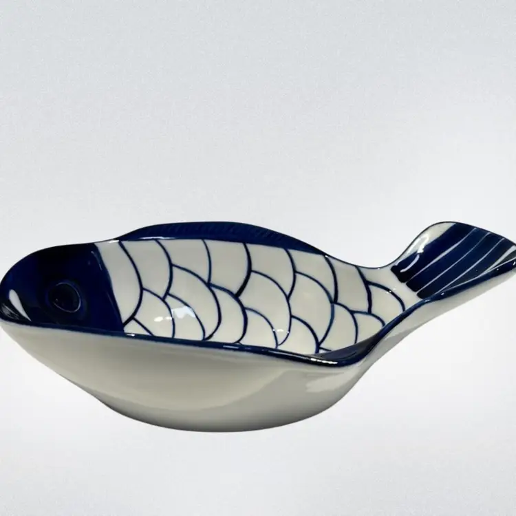 DANSK -Set of 2 - Vintage- “Arabesque” -Cobalt Blue and White -Fish Shaped Chowder Bowls- Trinket/Serving  9.5"x5.5”