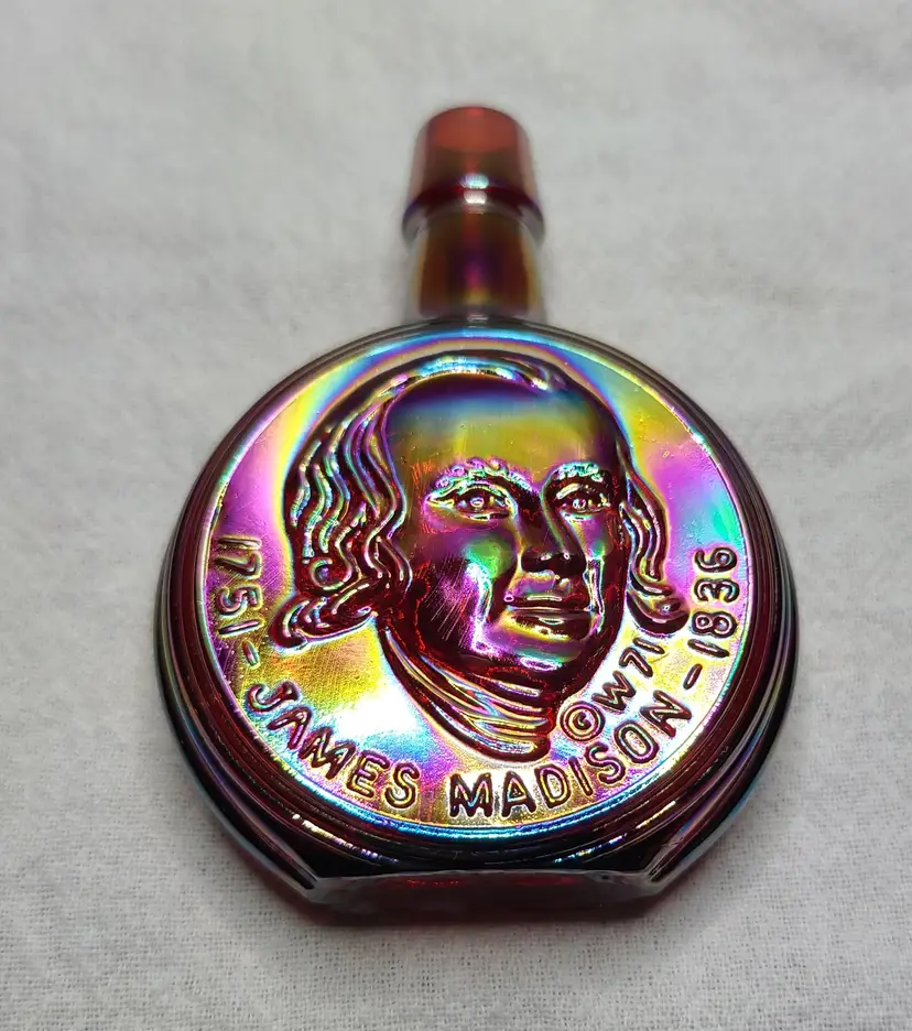 Vintage 1971 Mini Wheaton Red Iridescent Glass Reproduction Commemorative Presidential Decanter James Madison