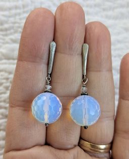 Vintage Sterling Silver Earrings with Opal Gemstone Globes