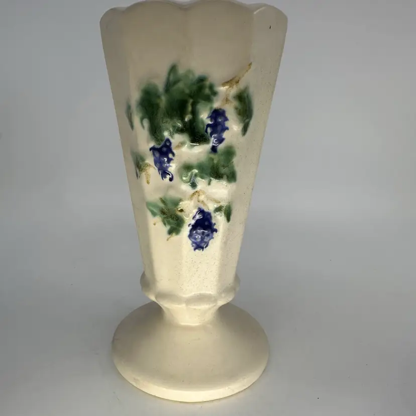 Vintage McCoy Pottery Vase Grapes Blue Green White 7" Tall