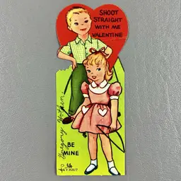 Vintage Die Cut Valentine Shoot Straight With Me Boy & Girl Bow Arrow 5"