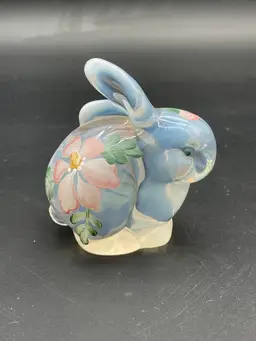 Fenton French Opalescent Clear Glass Hand Painted Bunny Rabbit Figurine