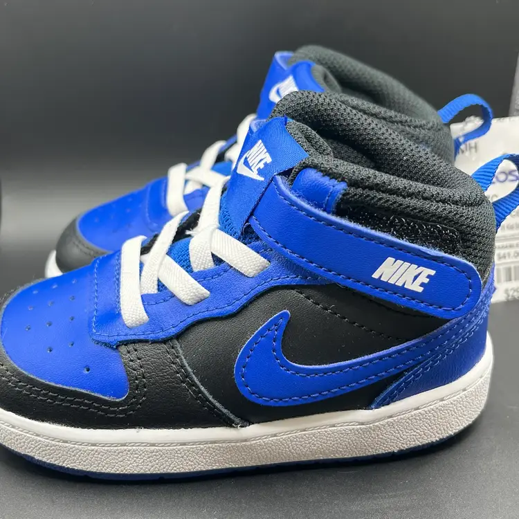 Nike Kid’s Court Borough Mid 2 Shoes Black Blue White Size 7C – Brand New