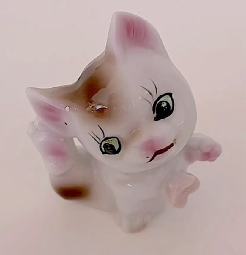 Vintage, small, Japanese made, ceramic kitty scratching his ear! So cute:)