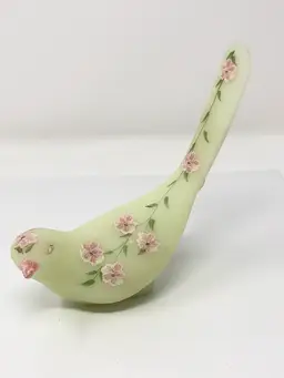 Fenton Long-Tail Happiness Bird Pink Blossom on Custard