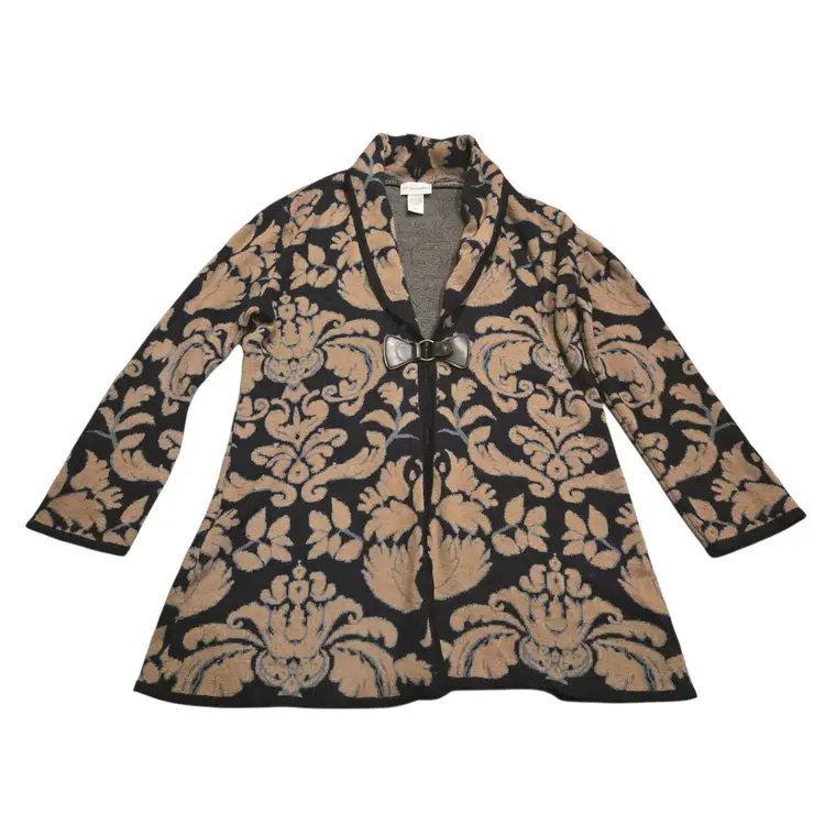 Soft Surroundings D’Orsay Long Cardigan Wool Blend Jacquard Duster Sweater P L