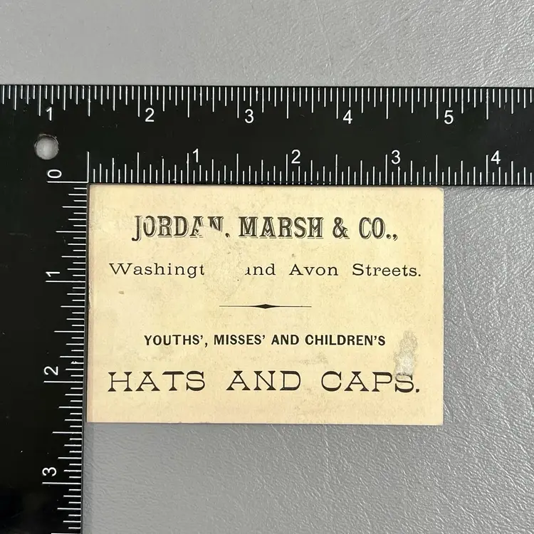 Victorian Trade Card Jordan Marsh Co Hats And Caps Boy Fishing 2.25x3.5"  Les Petits Pecheurs