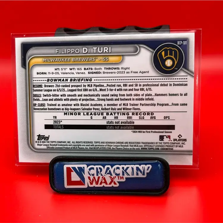Filippo Di Turi 2024 Bowman Sapphire Edition 1st Bowman BCP-101 Milwaukee Brewers