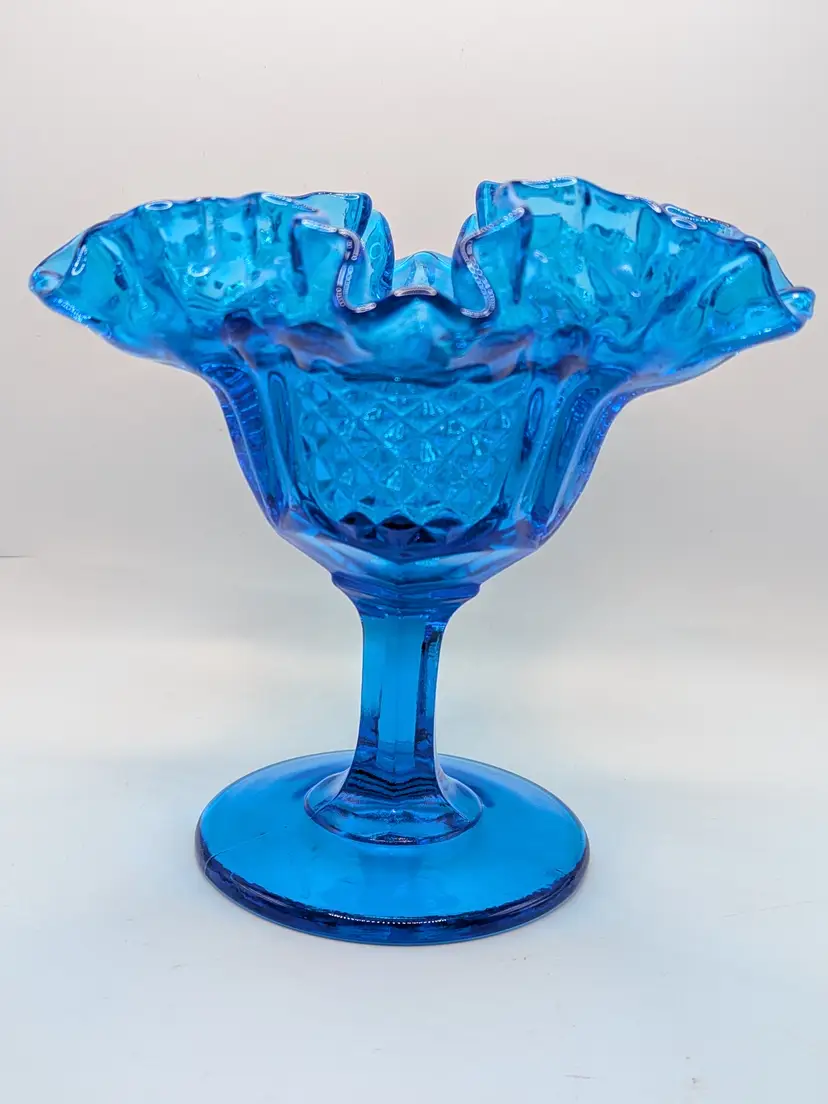 Fenton Art Glass Pineapple Pattern Colonial Blue Pedestal Compote