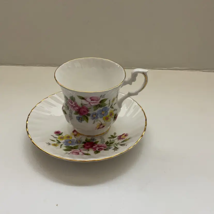 Royal Dover Pink And Yellow Floral Teacup