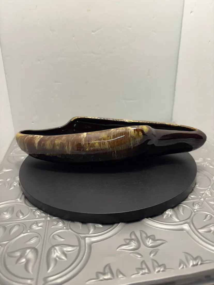 Vintage Mid Century Modern Japan Redware Brown Drip Glaze Pottery Dish/planter/trinket