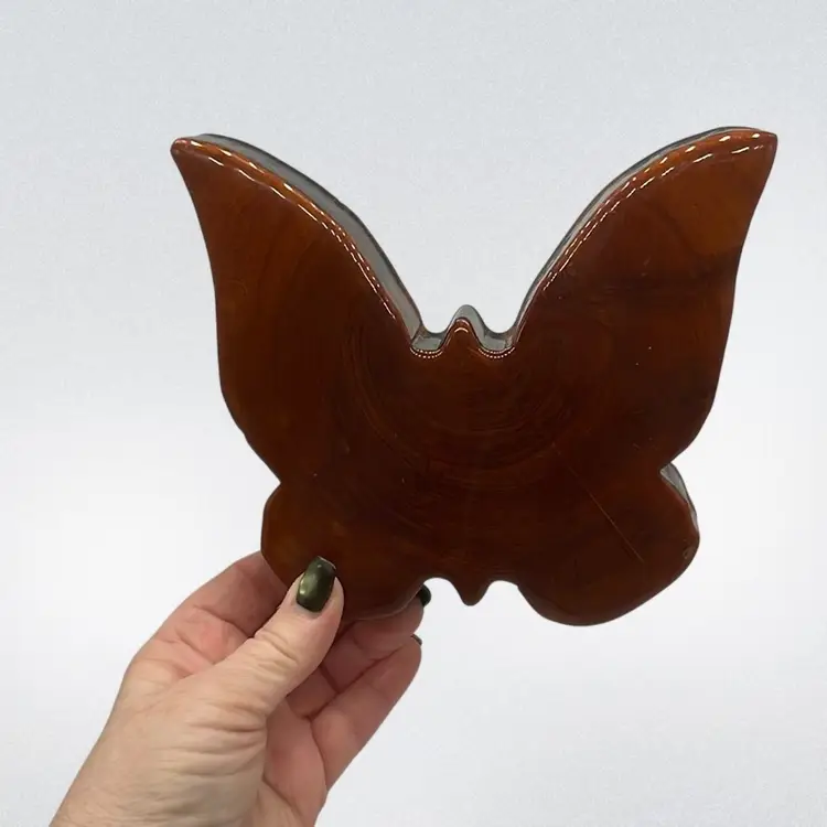 Handcrafted Wood Butterfly Desk Decor Wall Art MCM Epoxy Resin Coat | 6”