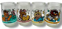Vintage 1998 Muppets In Space Welch Jelly Jam Jars Set Of 4 - Animal, Fozzie +
