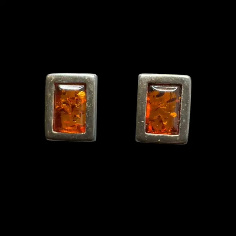 Vintage Baltic Amber Sterling Silver Post Earrings, .75” Tested
