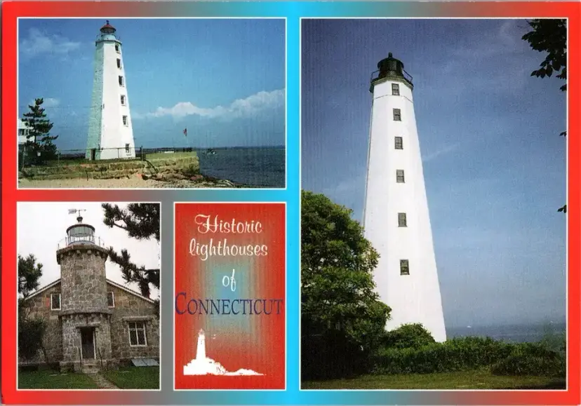 Postcard Historic Lighthouses of Connecticut Old Saybrook Stonington New London Multiview - Herb Wells  - 1790 Box E