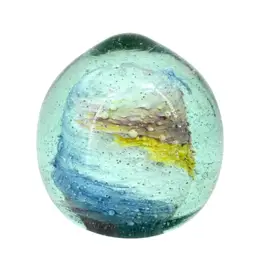 Light Blue Glass With Multi Colored Swirl Paperweight