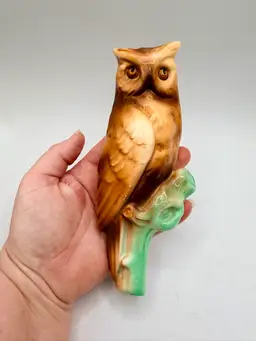 Czech Pottery Owl Bird on Tree Czechoslovakia Owl Wall Pocket Marked Vintage