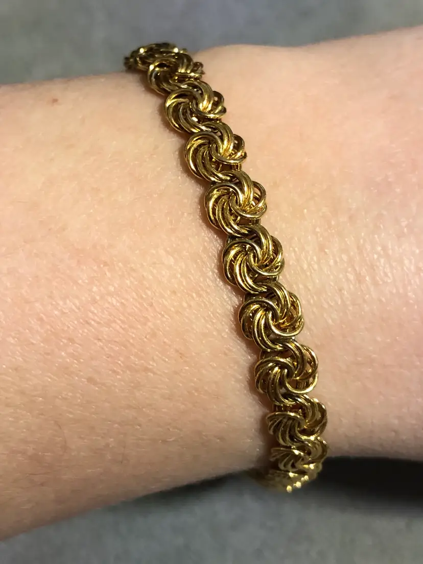 Vintage Rosette Lovers Knot Link Gold-Tone Bracelet