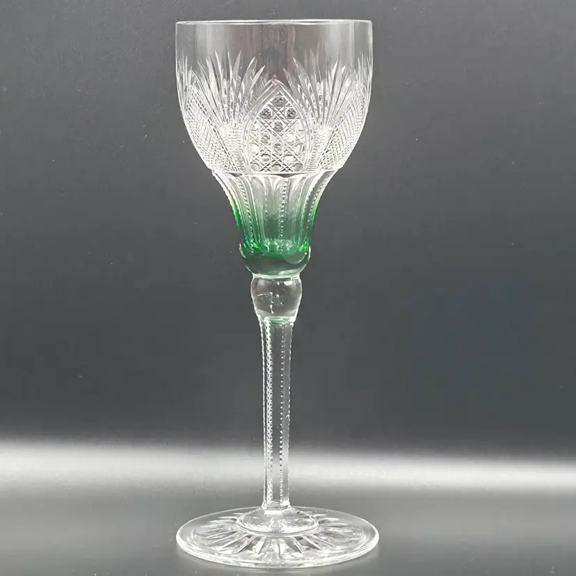 Hand Cut Crystal Green and Clear Wine Glass