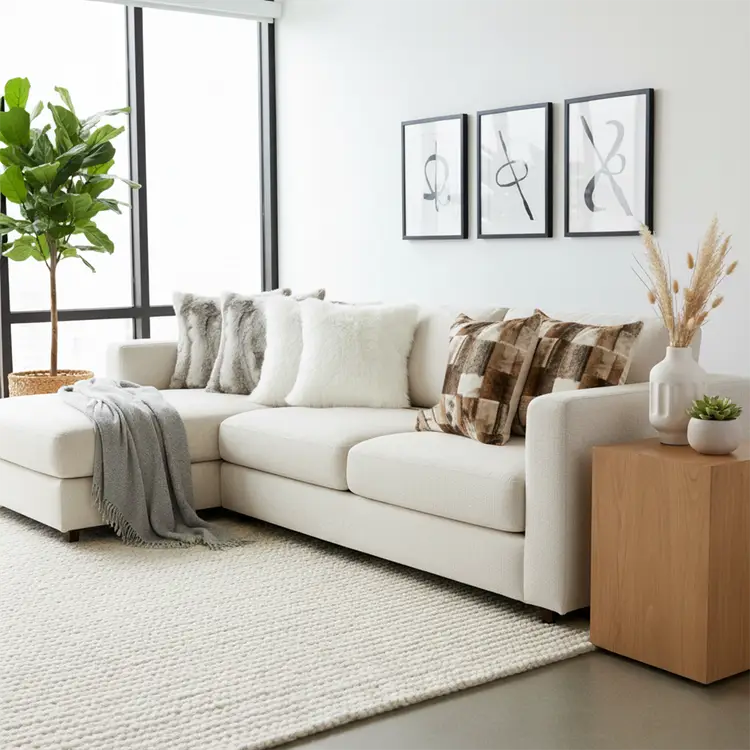 SOGA 6PC Cowhide Patchwork, Pure White Textured & Faux Fur Pillow Covers 45cm Set