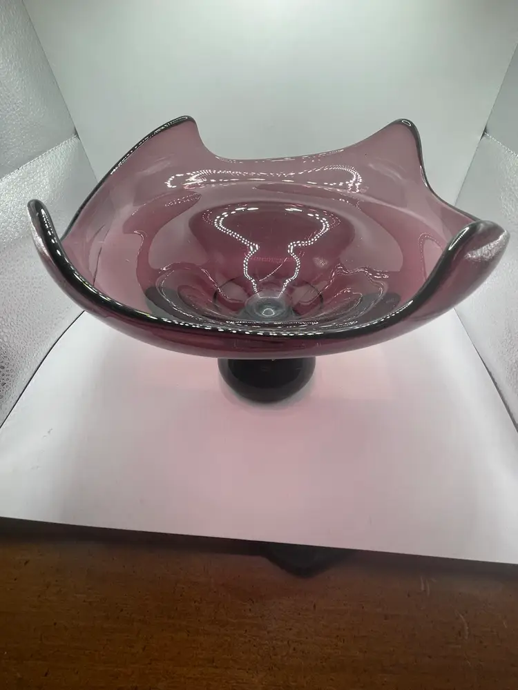 Early Viking Glass Epic Wave Heavy Footed Pedestal Bowl 1959-1961
