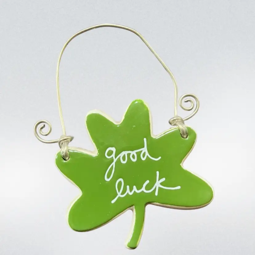 Good Luck St Patrick’s Day Green Shamrock Hanging Plaque Ornament Sandra Magsamen Department 56