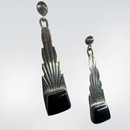 vintage Native American Navajo sterling silver and black onyx Art Deco-style dangle earrings