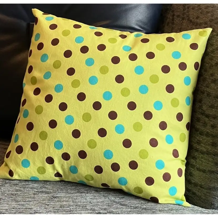 New handmade envelope pillow cover for 16 X 16 insert green w/ brown/blue dots