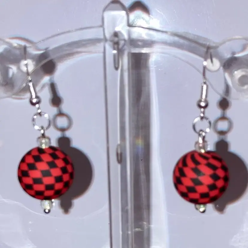 925 Stamped Sterling Silver Fish Hooks! Acid Tested! Made By Me! 1 3/4” Drop! UV Reactive! Black And Red!