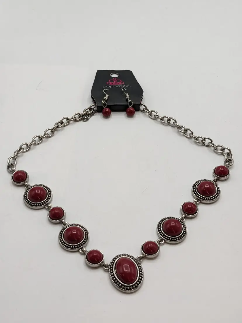 Paparazzi Red Cabochon Southwest Style Necklace and Earrings