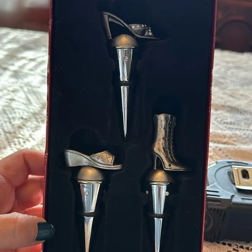 #01 - Stainless Steel/ Pewter Ladies Shoes Wine Stoppers Set Of 3
