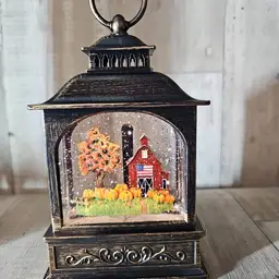 Fall Snow Globe Lantern with Barn & Pumpkins | Lighted Autumn Home Décor | Tested Works Great