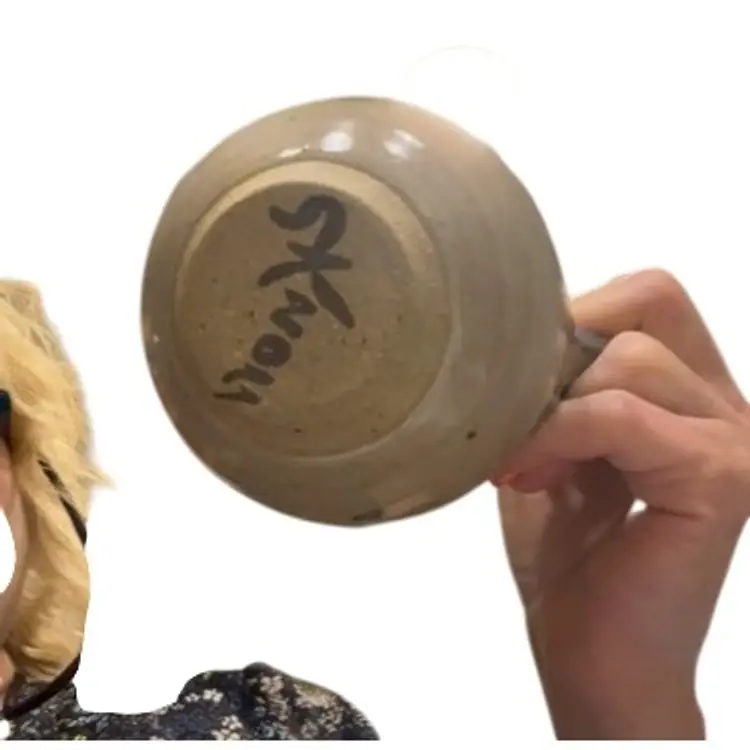 Pottery Ewer Signed. Measures 5”x4.5”.