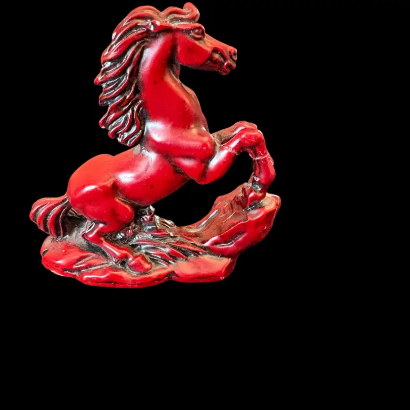 Vintage Chinese Wild Horse Sculpture Carved Red Resin Figure Asian Sculpture 3”