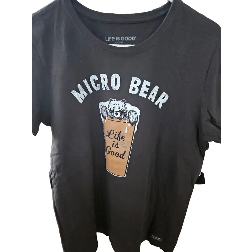Life Is Good Black Tee Micro Bear Graphic Large