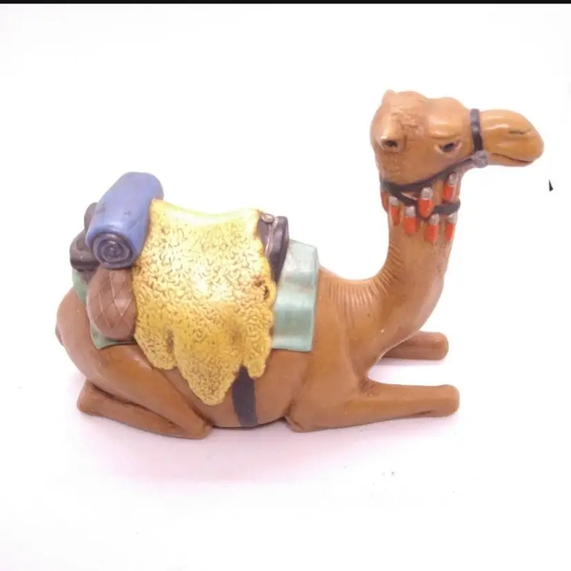 Vtg 1980 Ceramic Camel Hand Painted Signed JM 80 Felt Pads