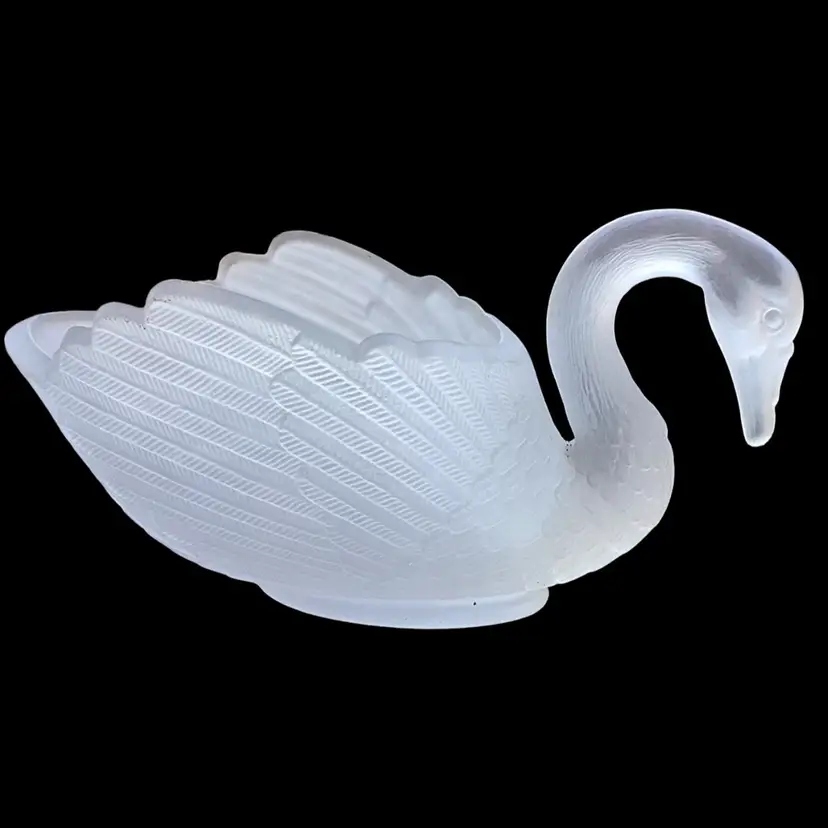 Vintage Satin Frosted Glass Swan Candle Holder/Tricket Dish