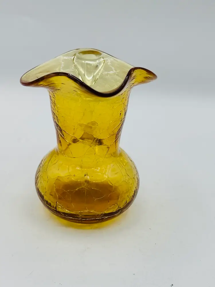 Miniature Vintage Amber Crackle Glass Pitcher 4”
