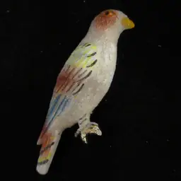 Vintage Sugar Coated Painted Gold Tone Metal Bird Parrot Brooch - Made in Korea, 2 Inches Tall