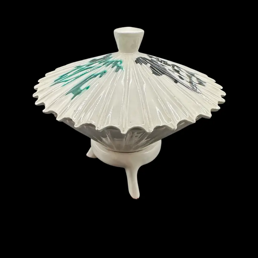 Chase Japan Porcelain Parasol Tri Foot Covered Candy Dish 5.5”T 6”W Original Sticker