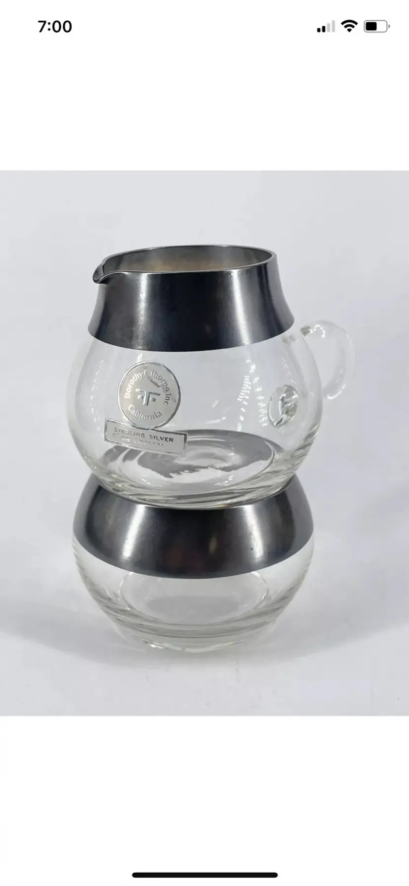 Vintage MCM Dorothy Thorpe Silver Band Crystal Glass Sugar Creamer W/STICKER!