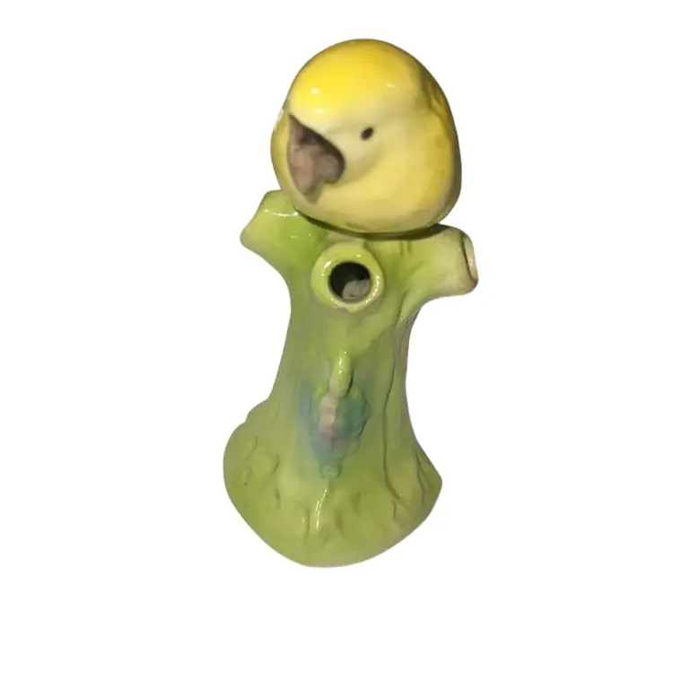 Vintage Bird Bud Vase Flower Frog Porcelain Czechoslovakia Parakeet